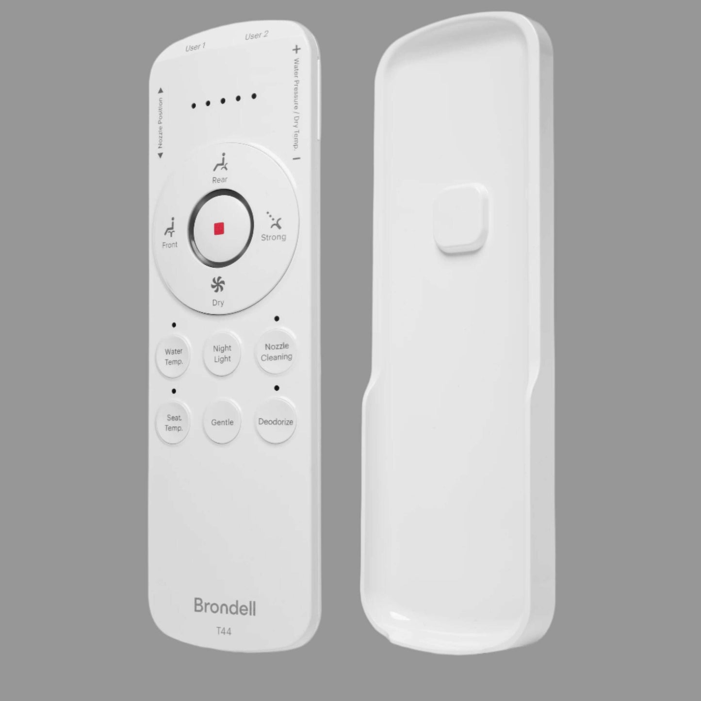 Brondell Swash T44 smart bidet remote control with intuitive buttons for personalized comfort features.