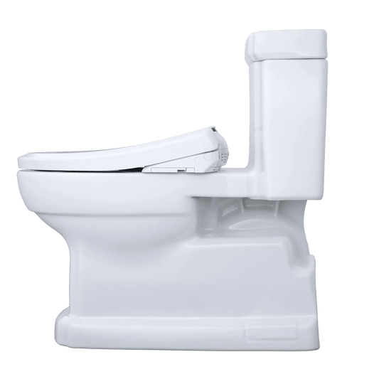 Side view of TOTO Guinevere Washlet+ S7A Auto Flush Bidet Seat, showcasing sleek design and advanced hygiene features.