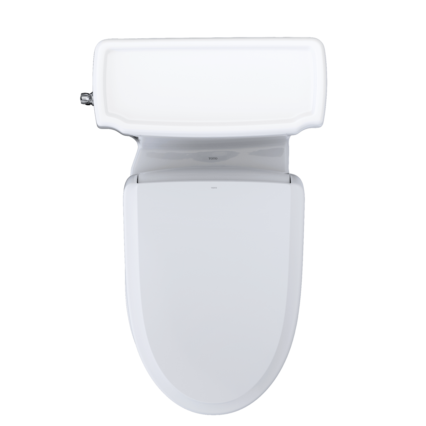 Top view of TOTO Guinevere WASHLET+ S7A Bidet Toilet in white, showcasing sleek design and modern features.