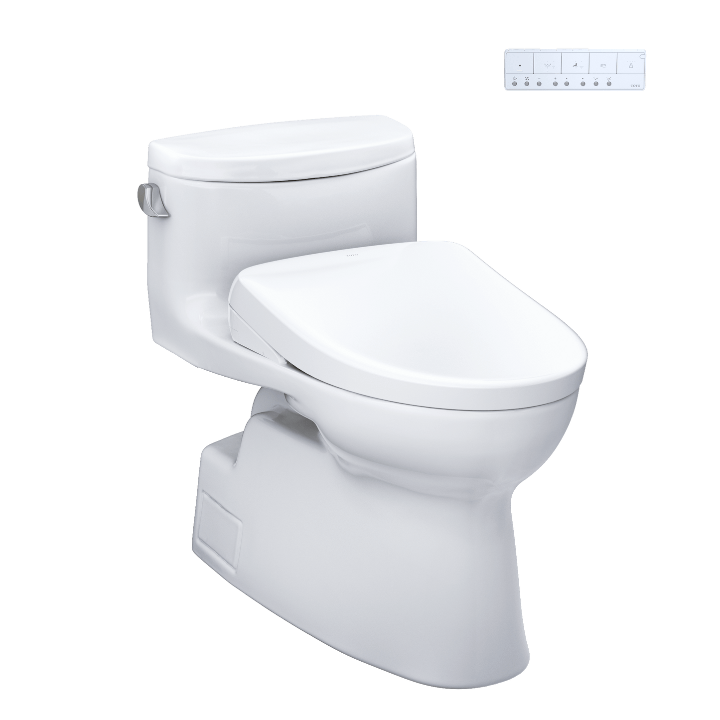 TOTO Carolina II Washlet+ S7A bidet toilet with sleek design and integrated control panel.