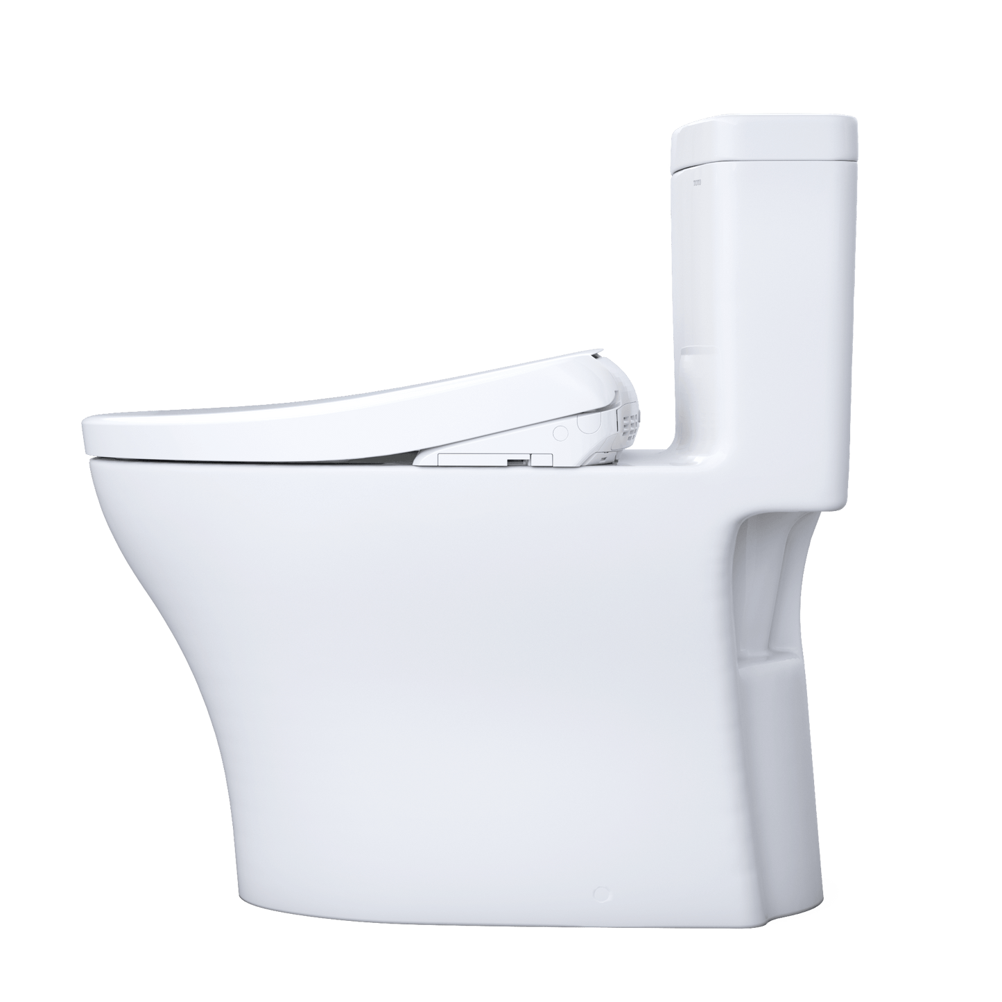 TOTO Aquia IV Washlet+ S7 bidet toilet side view showcasing modern design and technology.