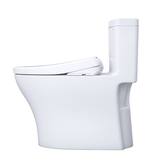 TOTO Aquia IV Washlet+ S7 bidet toilet side view showcasing modern design and technology.