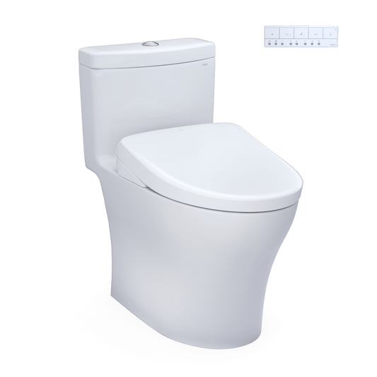TOTO Aquia IV Washlet+ S7 bidet toilet with sleek design and integrated controls.