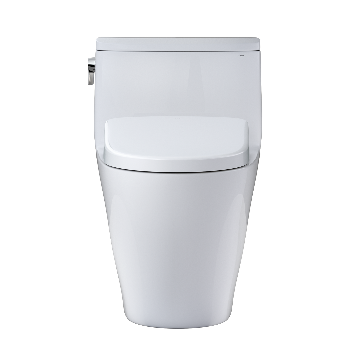 White toilet bowl with seat on a white background