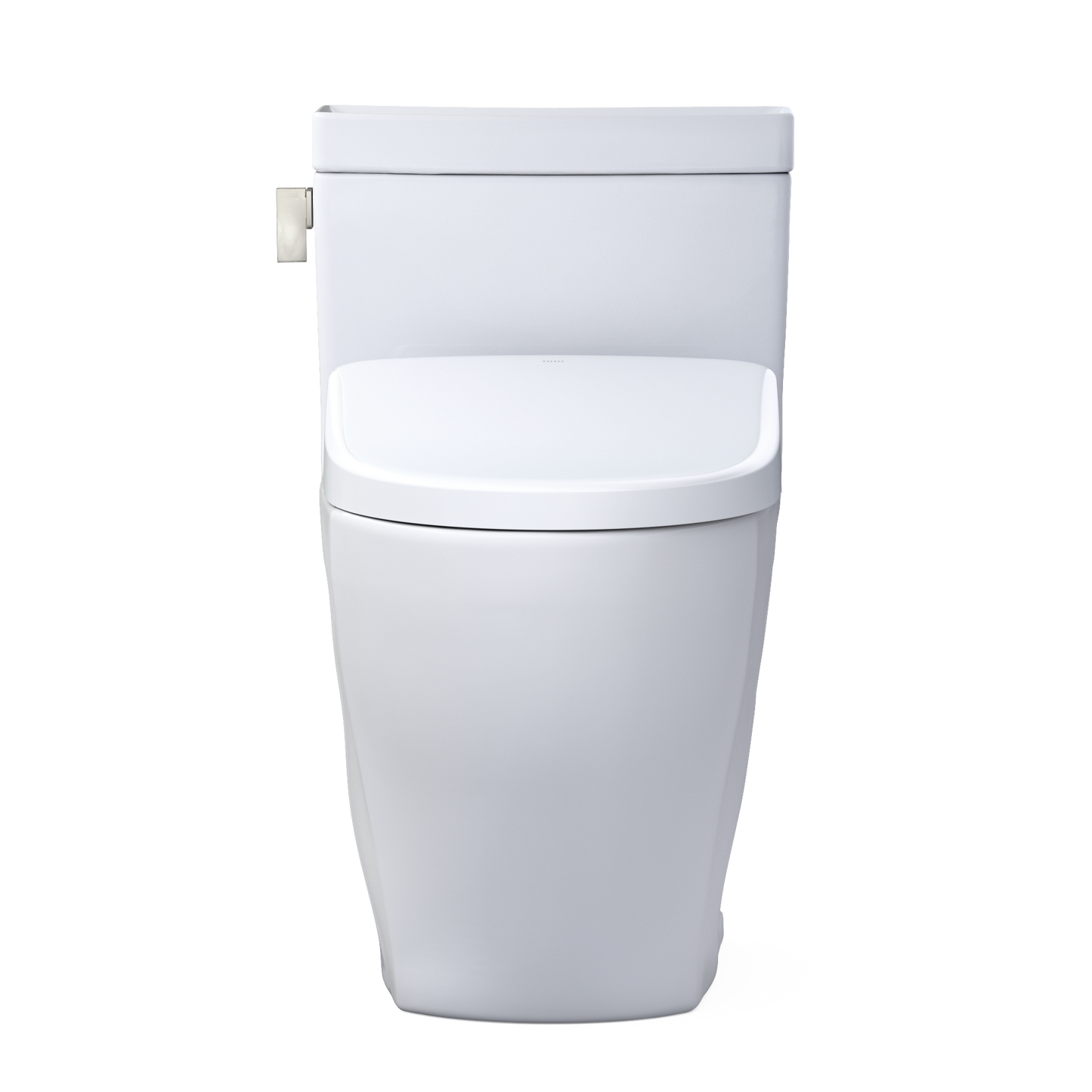 White toilet bowl with seat on a white background