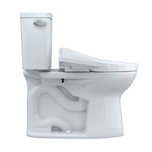 TOTO Drake Washlet+ C2 Bidet Toilet combination with heated seat and remote control, side view.