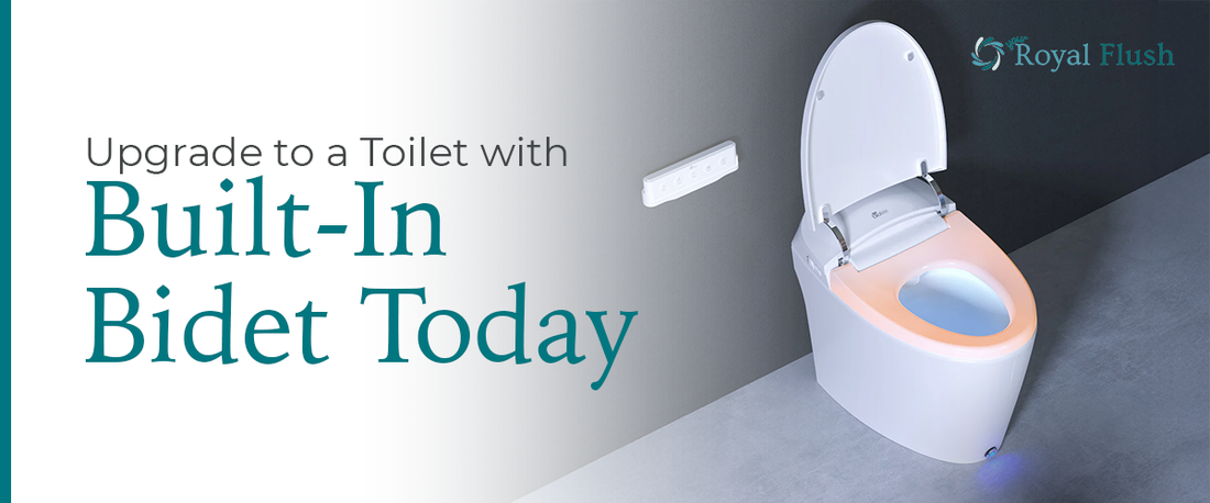 Upgrade to a Toilet with Built-In Bidet Today showcasing a modern toilet design with bidet features.