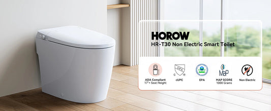Horow T30 Non-Electric Bidet Toilet featuring modern design and eco-friendly certifications.
