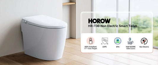 Horow T30 Non-Electric Bidet Toilet featuring modern design and eco-friendly certifications.