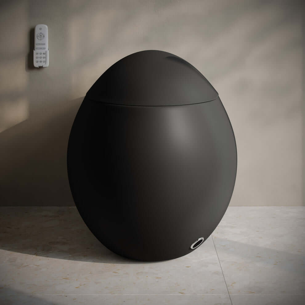 Swiss Madison Plaisir Round Smart Bidet Toilet features a sleek, modern design with an automatic lid and remote control.