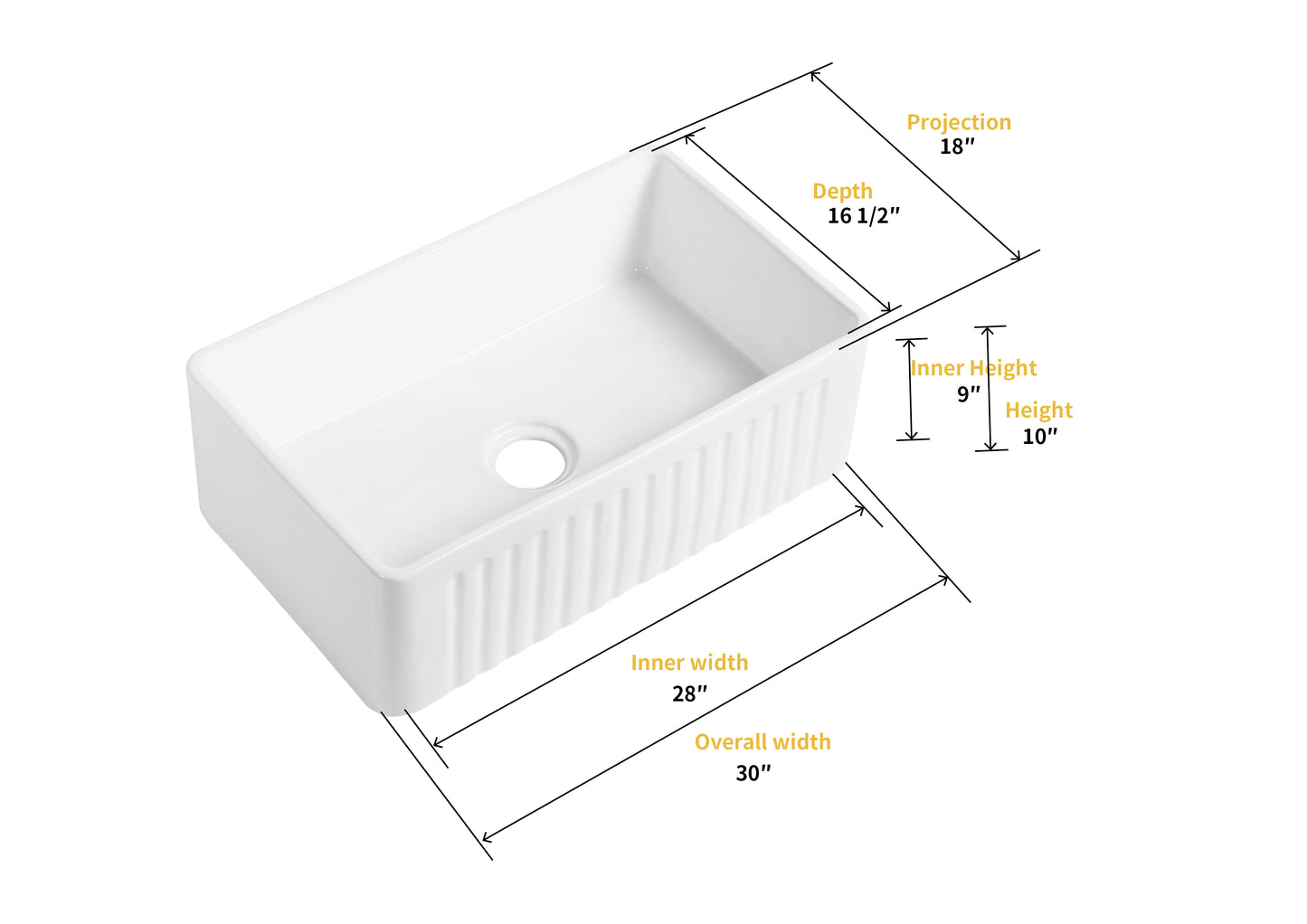 Calabria 30" Rectangular White Ceramic Farmhouse Sink