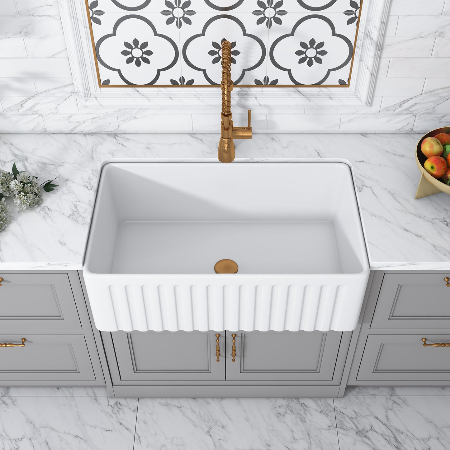 Calabria 30" Rectangular White Ceramic Farmhouse Sink