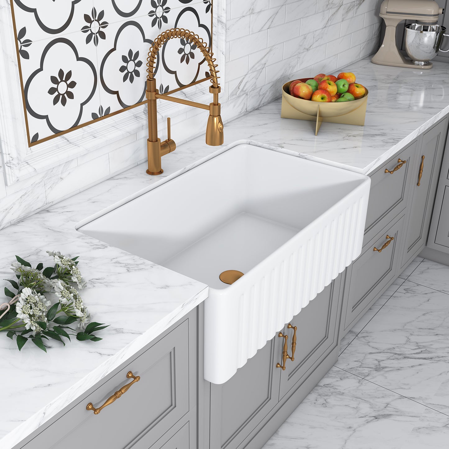 Calabria 30" Rectangular White Ceramic Farmhouse Sink