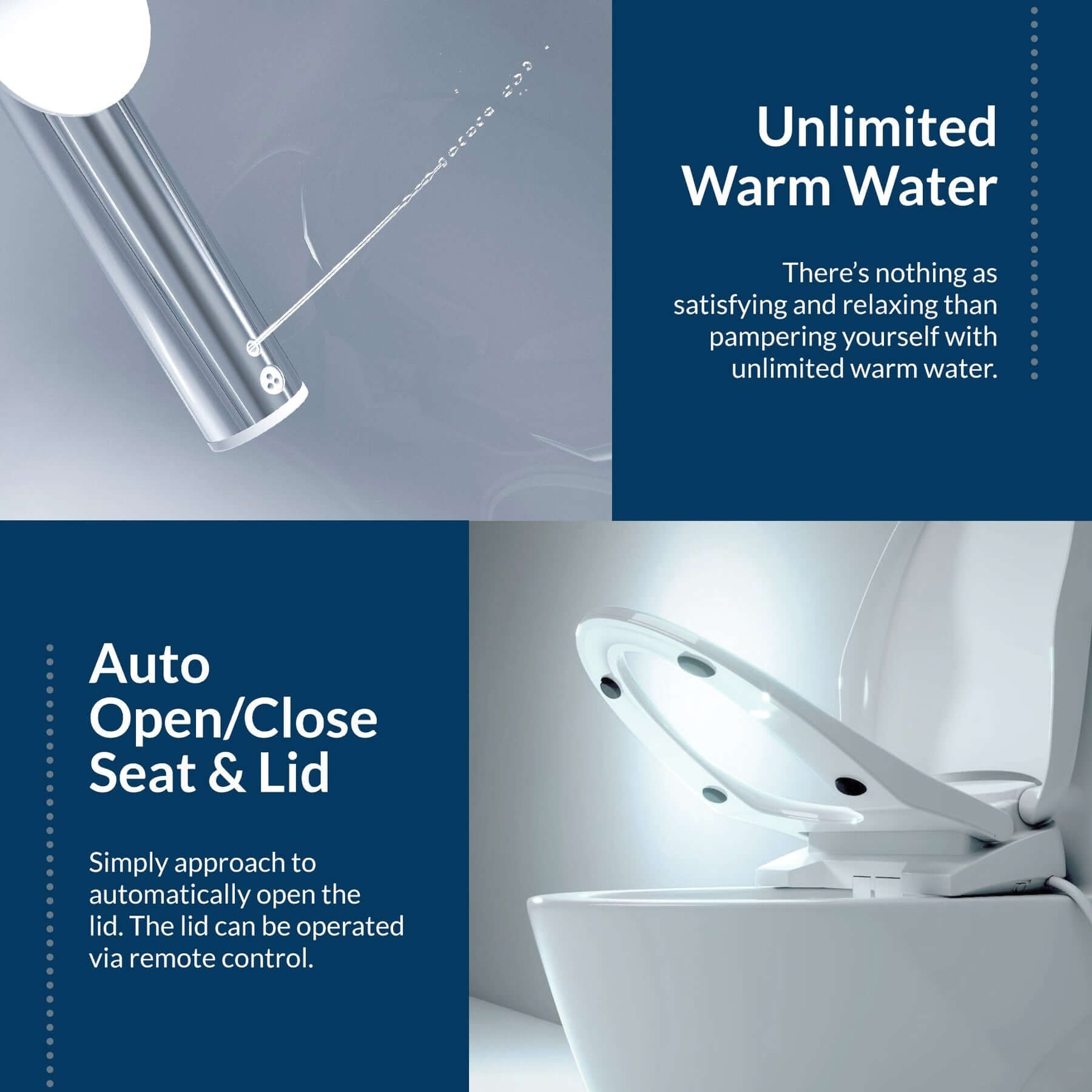 Bio Bidet Discovery DLS features unlimited warm water and auto open/close seat and lid for ultimate comfort.