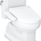 White toilet with bidet attachment on a white background