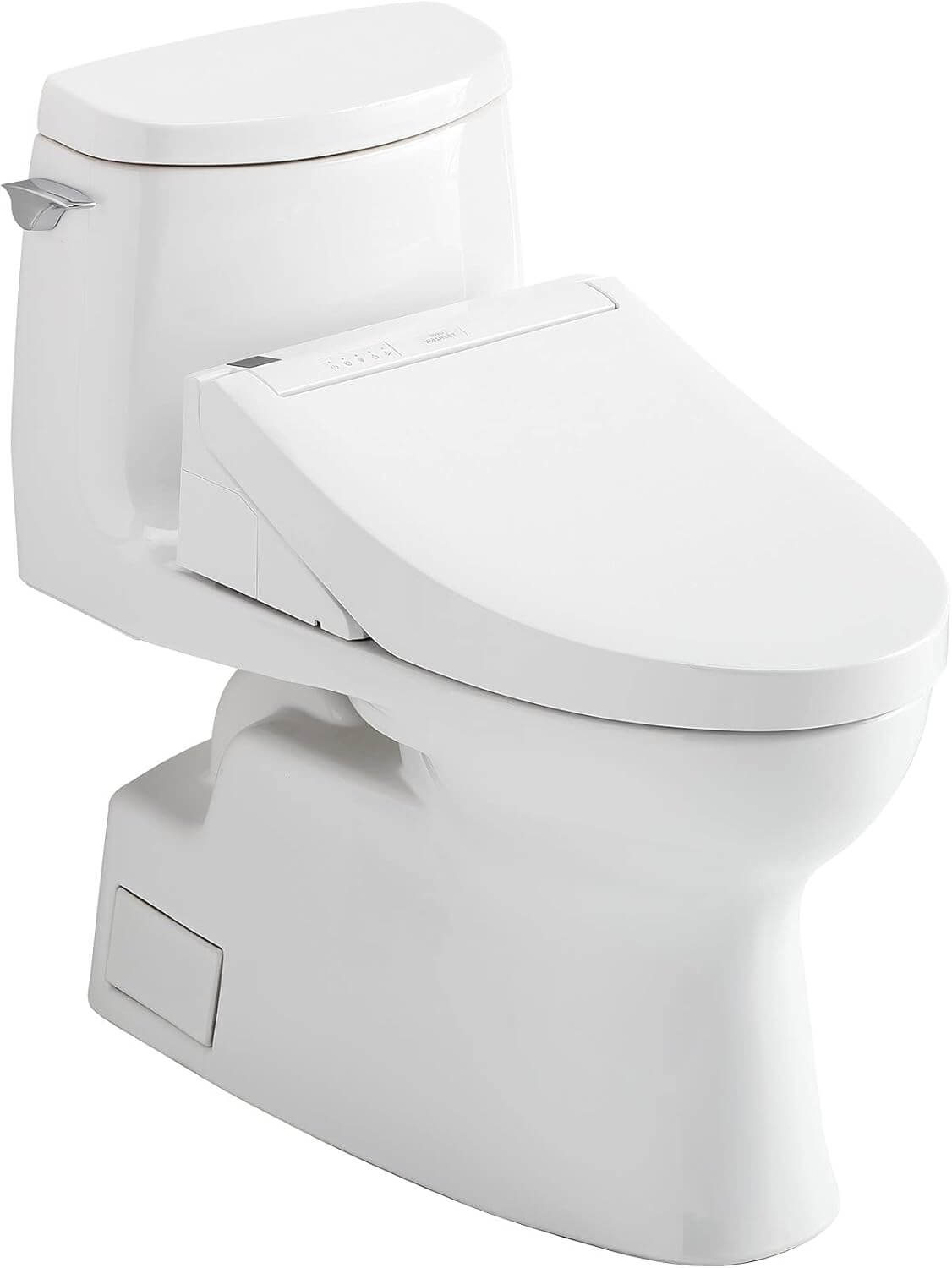 White toilet with additional seat attachment on a white background