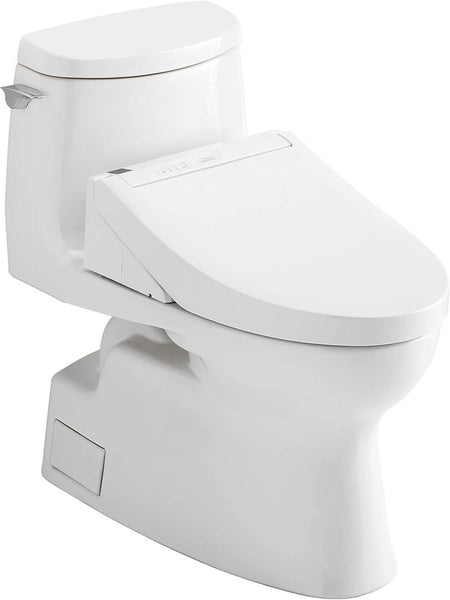 White toilet with additional seat attachment on a white background
