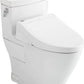 White toilet with seat cover on a white background