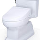 White toilet with seat cover on a white background