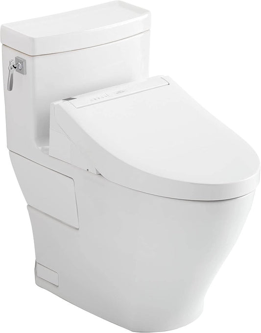 TOTO Aimes WASHLET+ C5 one-piece bidet toilet in white, featuring sleek design and advanced hygiene technology.