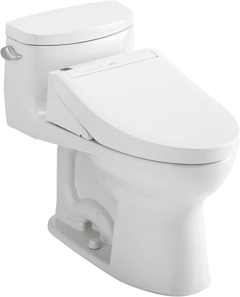 White toilet with a seat cover on a white background
