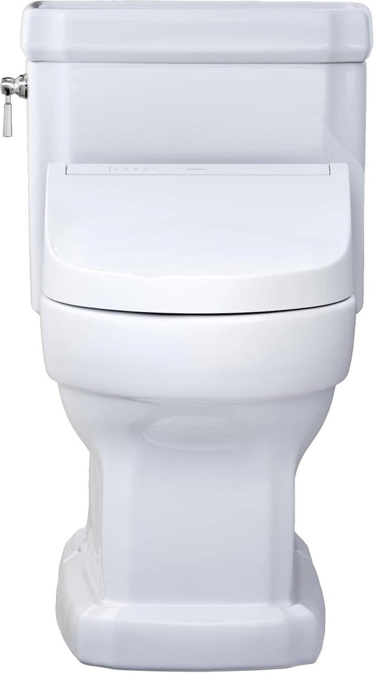 White toilet bowl with seat on a white background