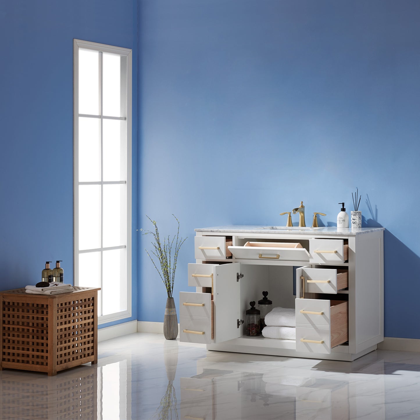 Ivy 48" Single Bathroom Vanity Set with Carrara White Marble Countertop