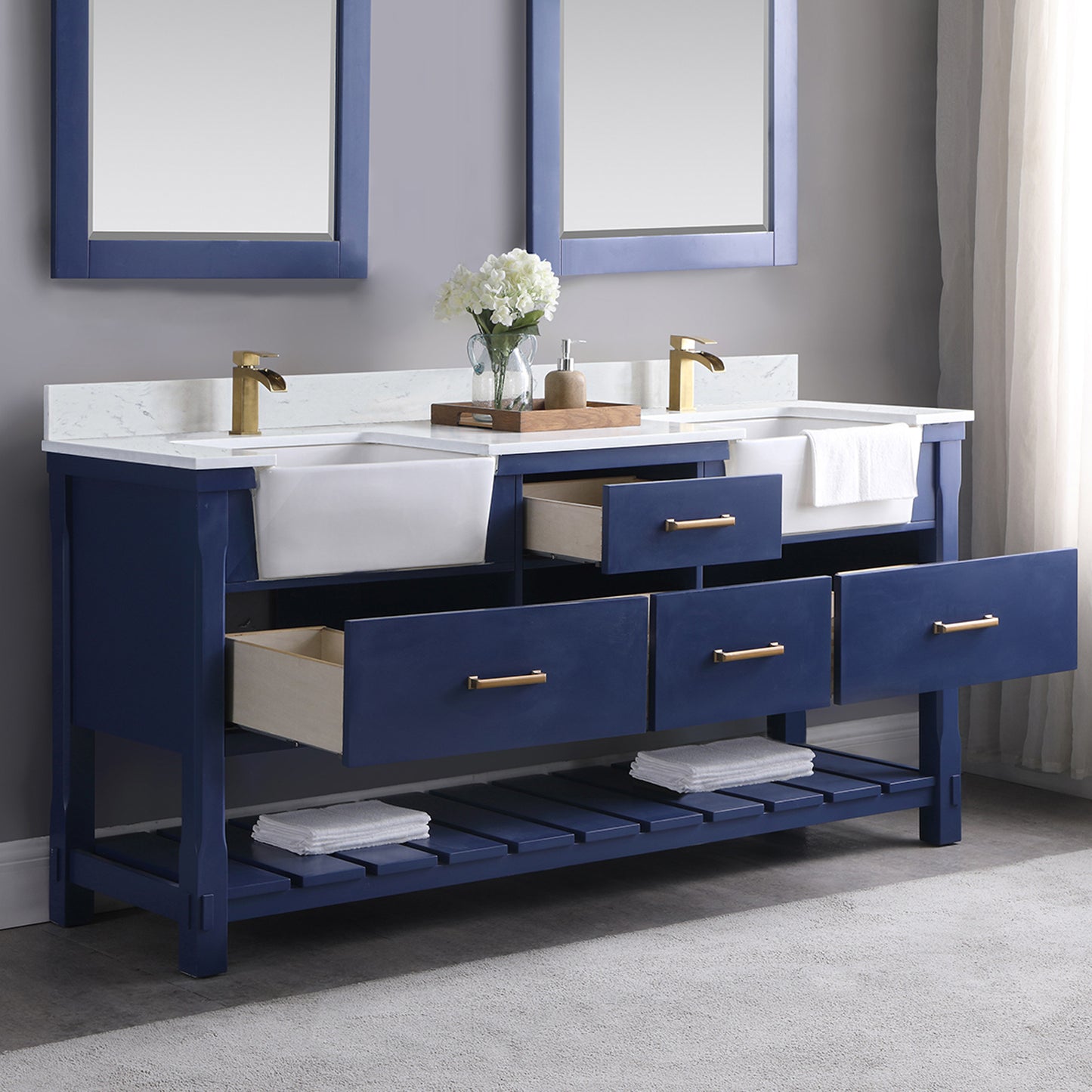 Georgia 72" Double Bathroom Vanity Set with Composite Stone Top and Farmhouse Basin