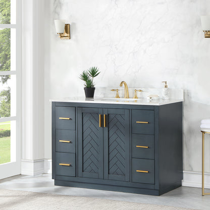 Altair Gazsi 48" Single Sink Bathroom Vanity, Charcoal Blue, Stone Top