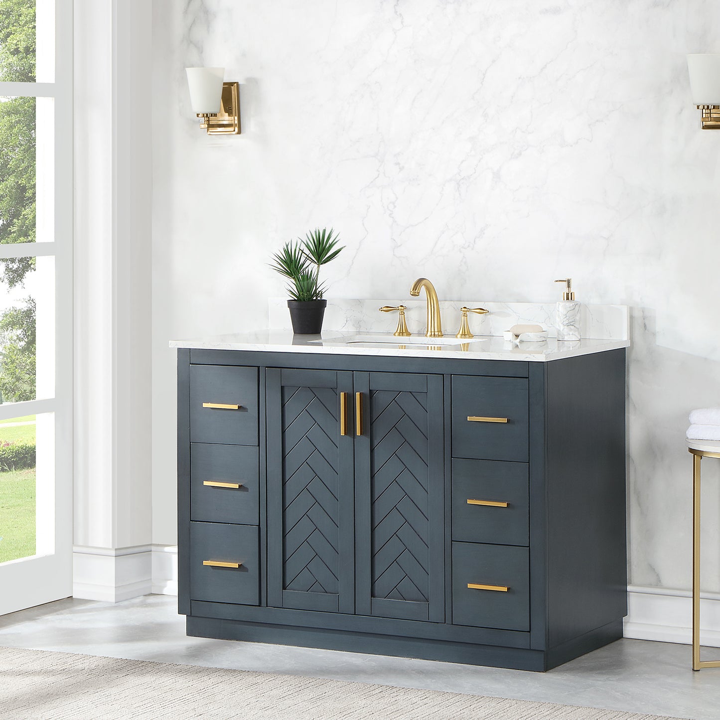 Altair Gazsi 48" Single Sink Bathroom Vanity, Charcoal Blue, Stone Top