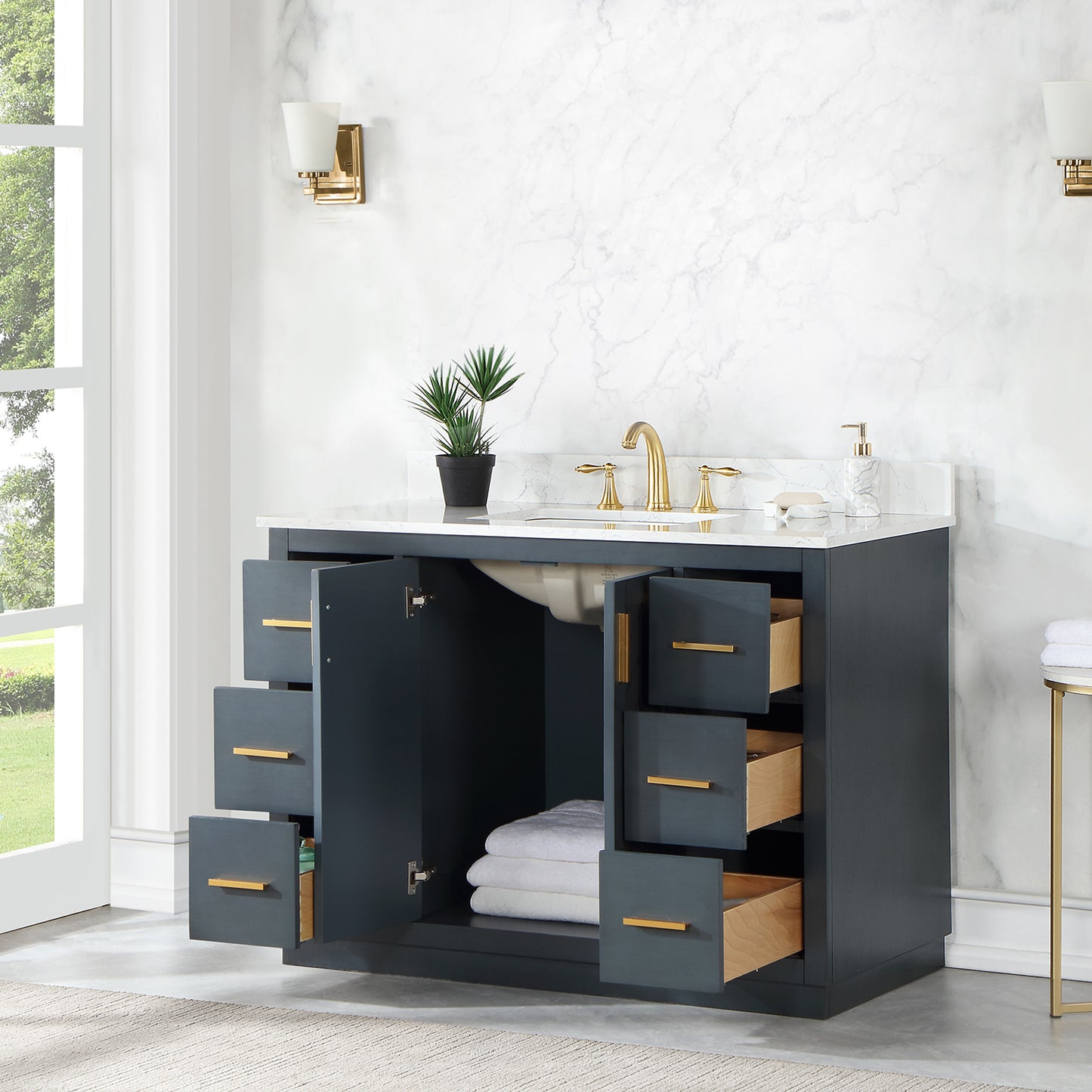 Altair Gazsi 48" Single Sink Bathroom Vanity, Charcoal Blue, Stone Top