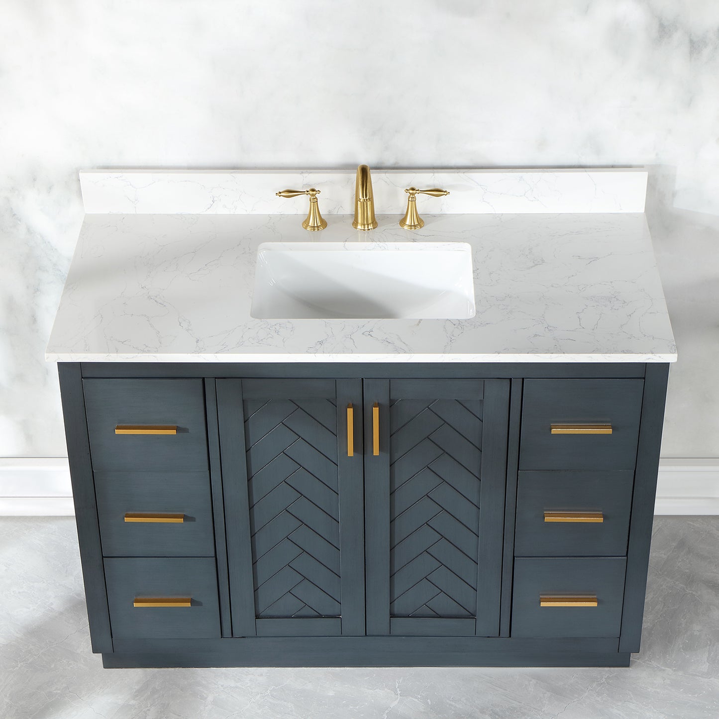 Altair Gazsi 48" Single Sink Bathroom Vanity, Charcoal Blue, Stone Top