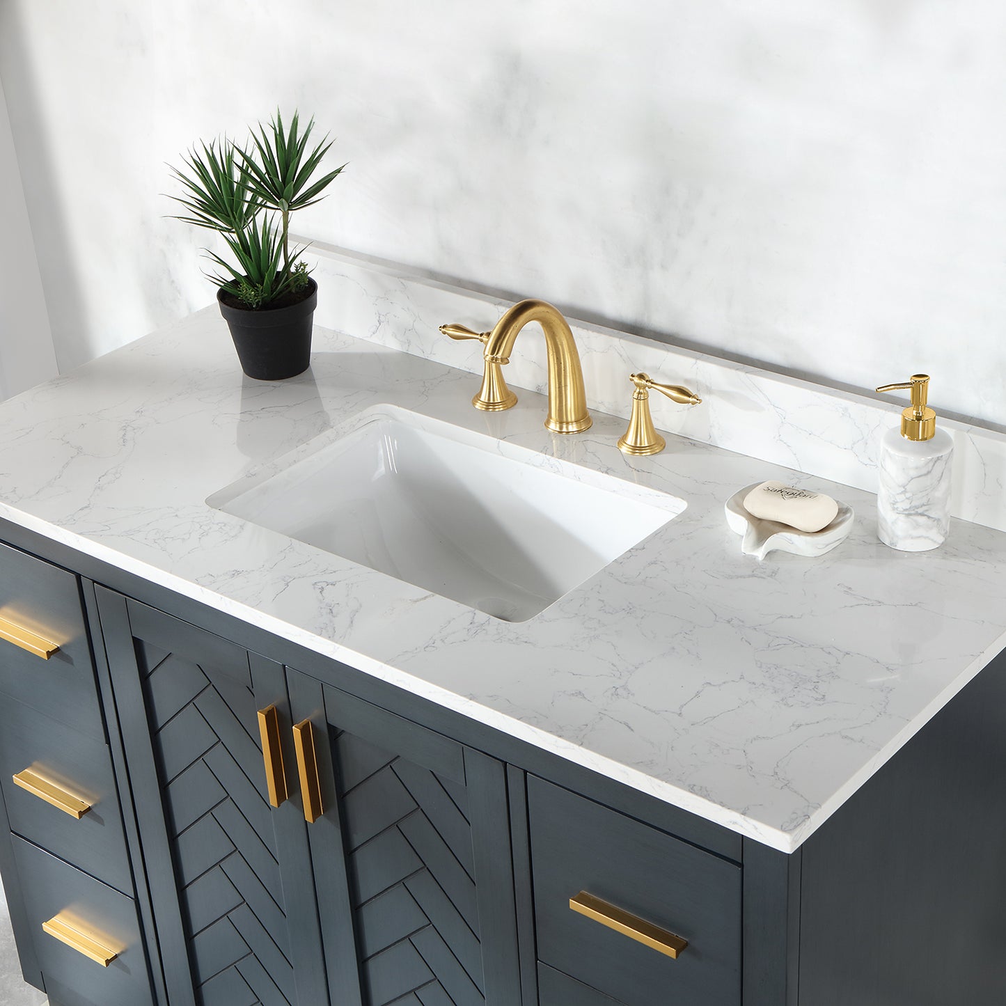 Altair Gazsi 48" Single Sink Bathroom Vanity, Charcoal Blue, Stone Top