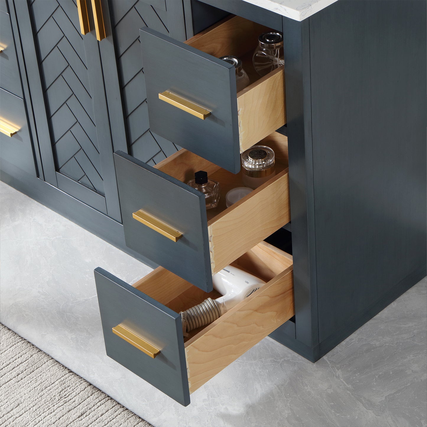 Altair Gazsi 48" Single Sink Bathroom Vanity, Charcoal Blue, Stone Top