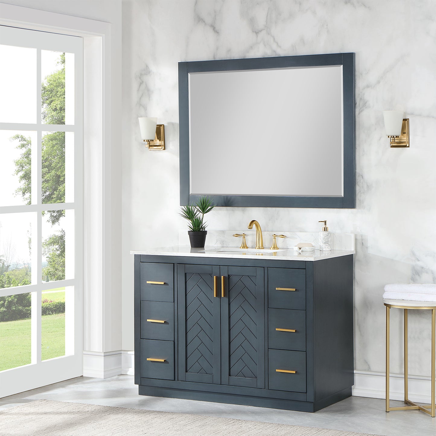 Altair Gazsi 48" Single Sink Bathroom Vanity, Charcoal Blue, Stone Top