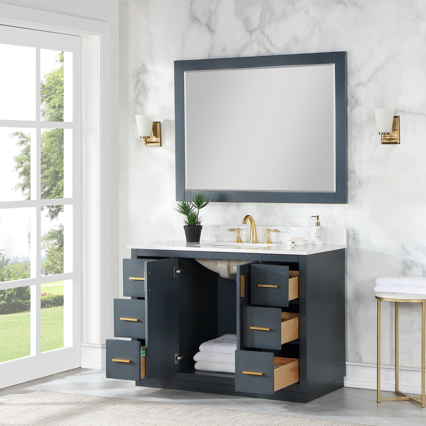Altair Gazsi 48" Single Sink Bathroom Vanity, Charcoal Blue, Stone Top