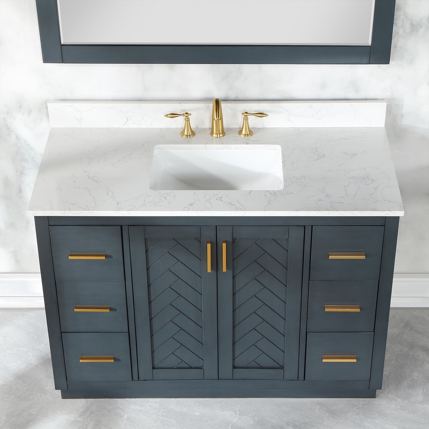 Altair Gazsi 48" Single Sink Bathroom Vanity, Charcoal Blue, Stone Top