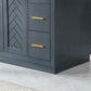 Altair Gazsi 84" Free Standing Double Basin Vanity solid wood cabinet with herringbone design and gold handles.