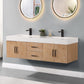 Corchia 60" Wall-mounted Double Bathroom Vanity in Light Brown with White Composite Stone Countertop