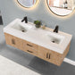 Corchia 60" Wall-mounted Double Bathroom Vanity in Light Brown with White Composite Stone Countertop