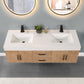 Corchia 60" Wall-mounted Double Bathroom Vanity in Light Brown with White Composite Stone Countertop