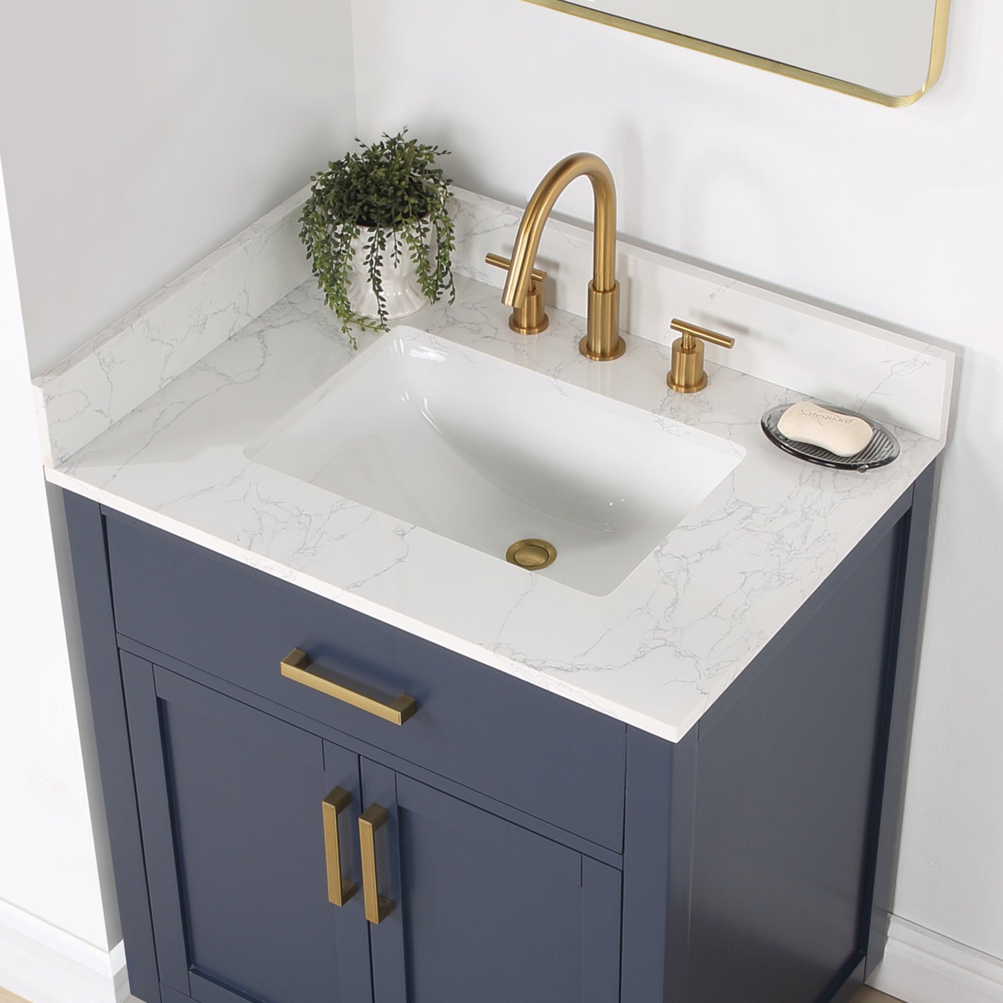 Gavino 30" Single Bathroom Vanity with Single Ceramic Sink, Grain White Composite Stone Countertop with Mirror