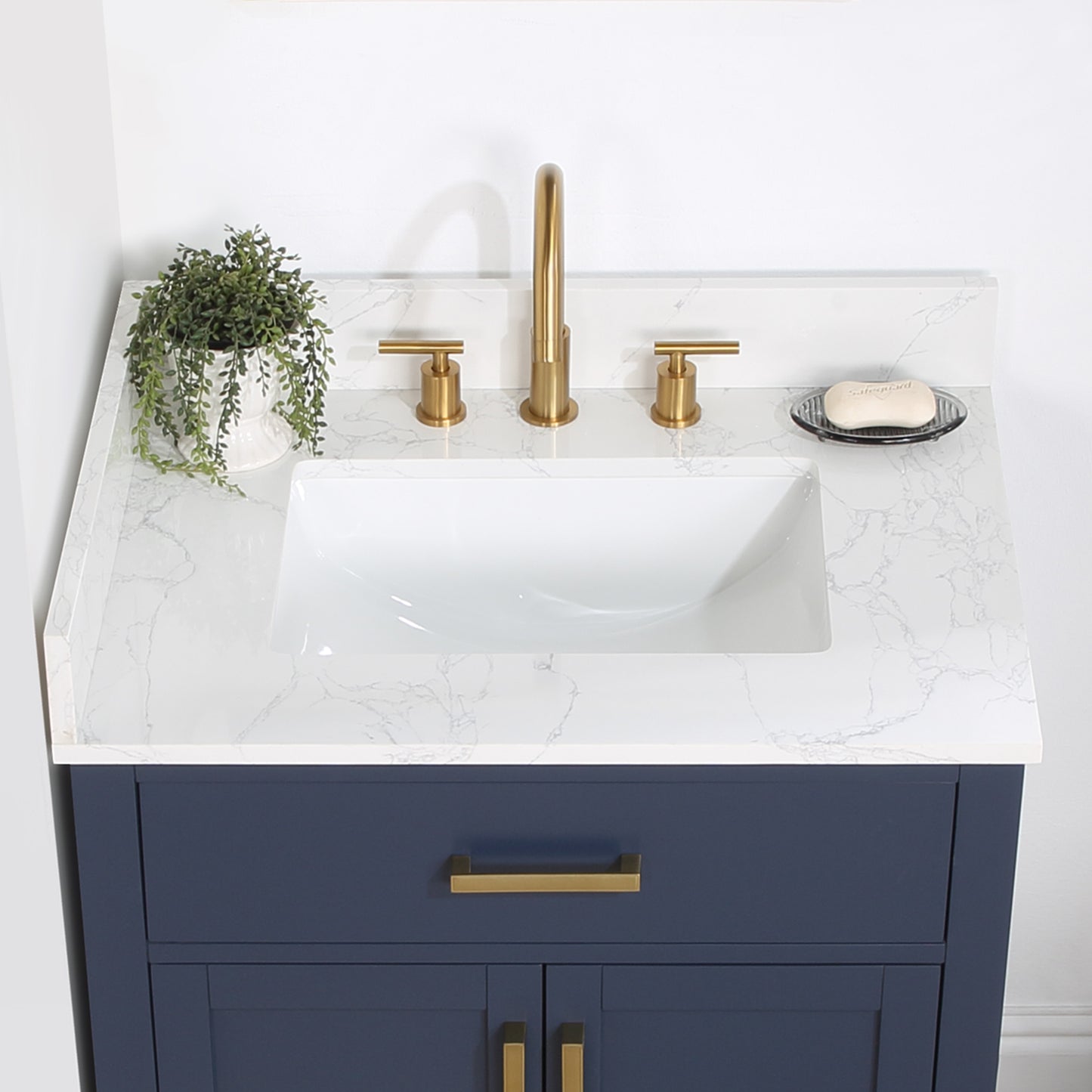 Gavino 30" Single Bathroom Vanity with Single Ceramic Sink, Grain White Composite Stone Countertop with Mirror