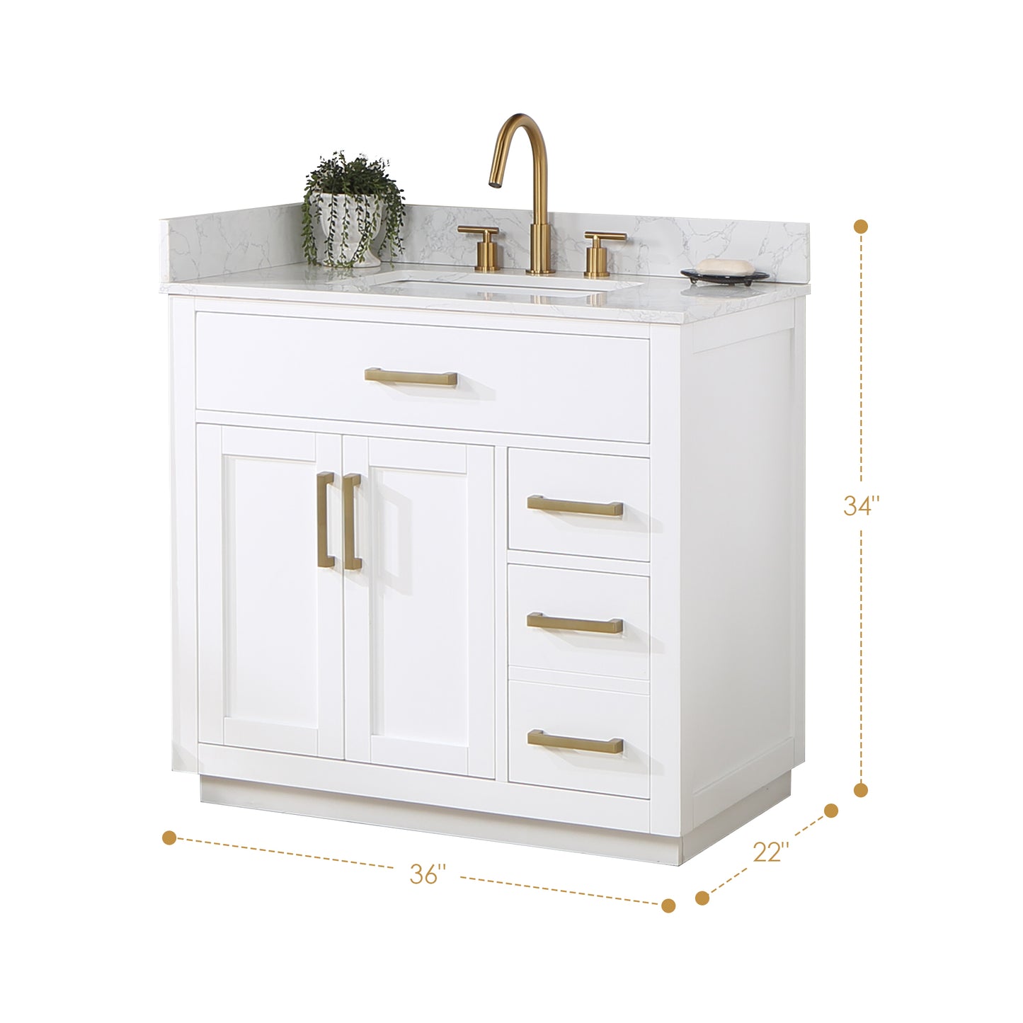 Altair Gavino 36" Single Sink Bathroom Vanity, Light Brown, Stone Top