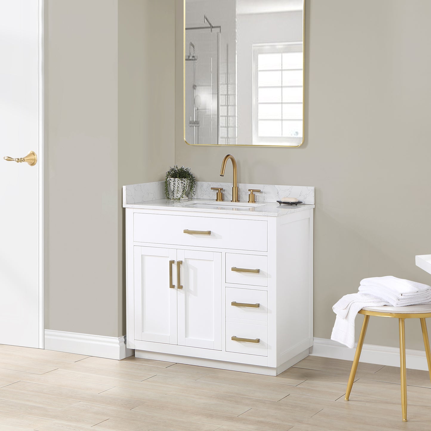 Gavino 36" Single Bathroom Vanity with Grain White Composite Stone Countertop by Altair Design