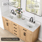 Altair Gavino 72" Double Sink Bathroom Vanity, Light Brown, Stone Top