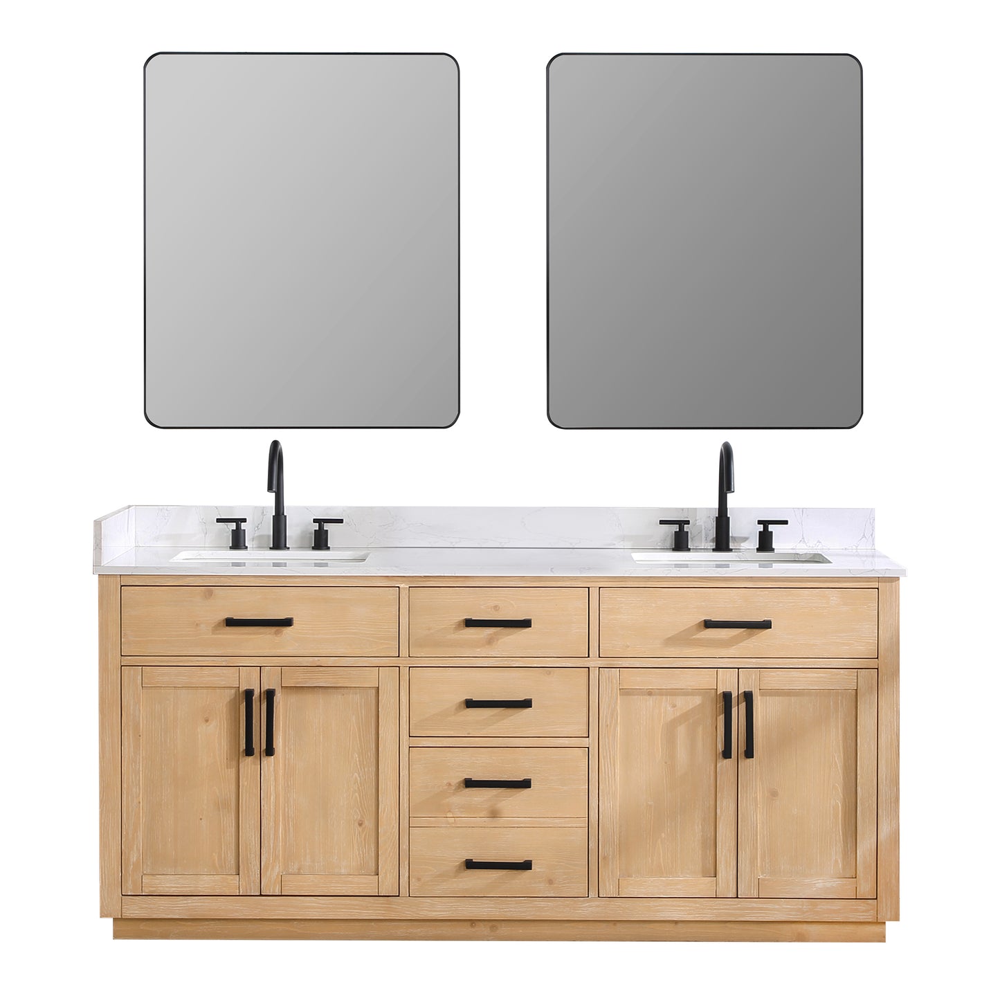 Altair Gavino 72" Double Sink Bathroom Vanity, Light Brown, Stone Top