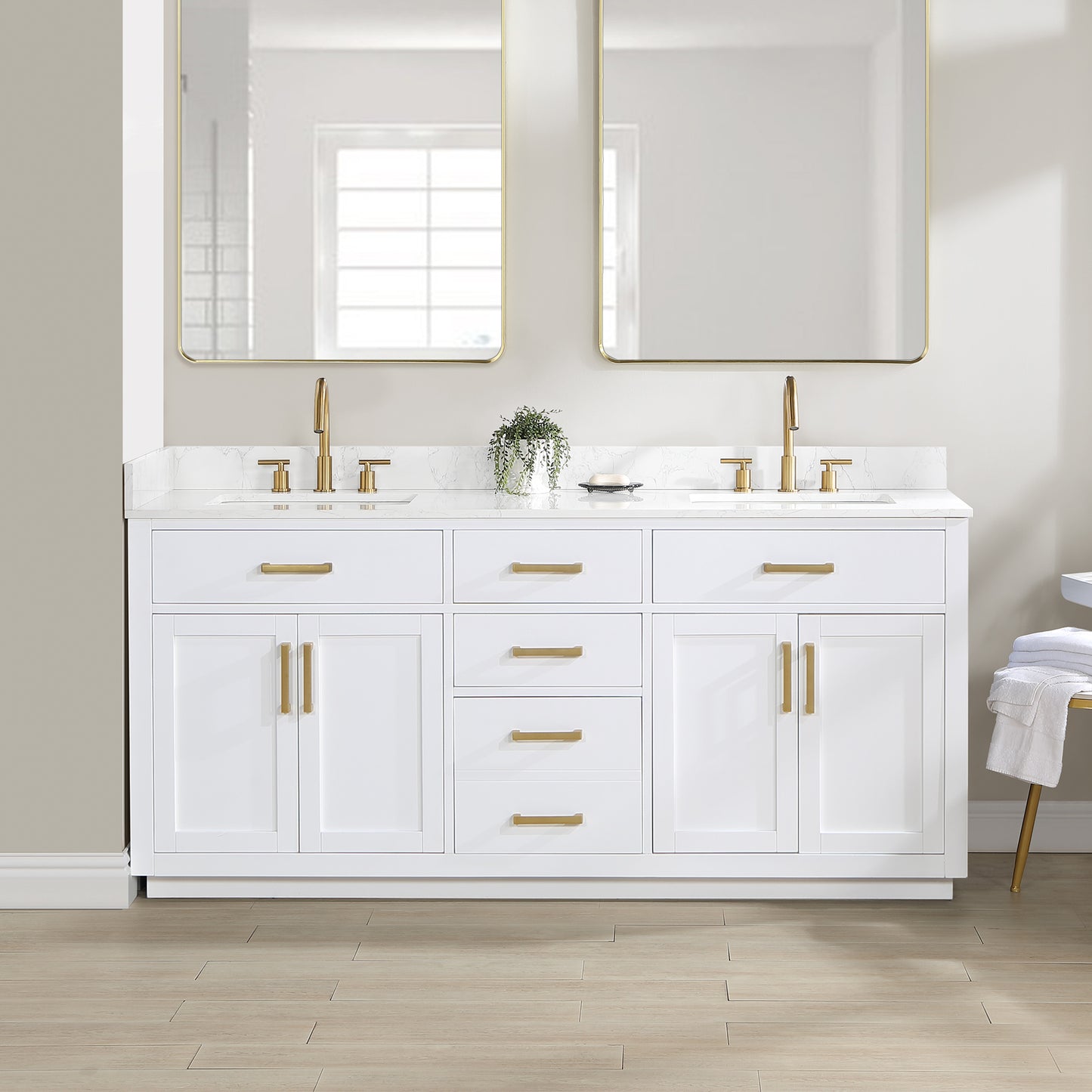 Altair Gavino 72" Double Sink Bathroom Vanity, Light Brown, Stone Top