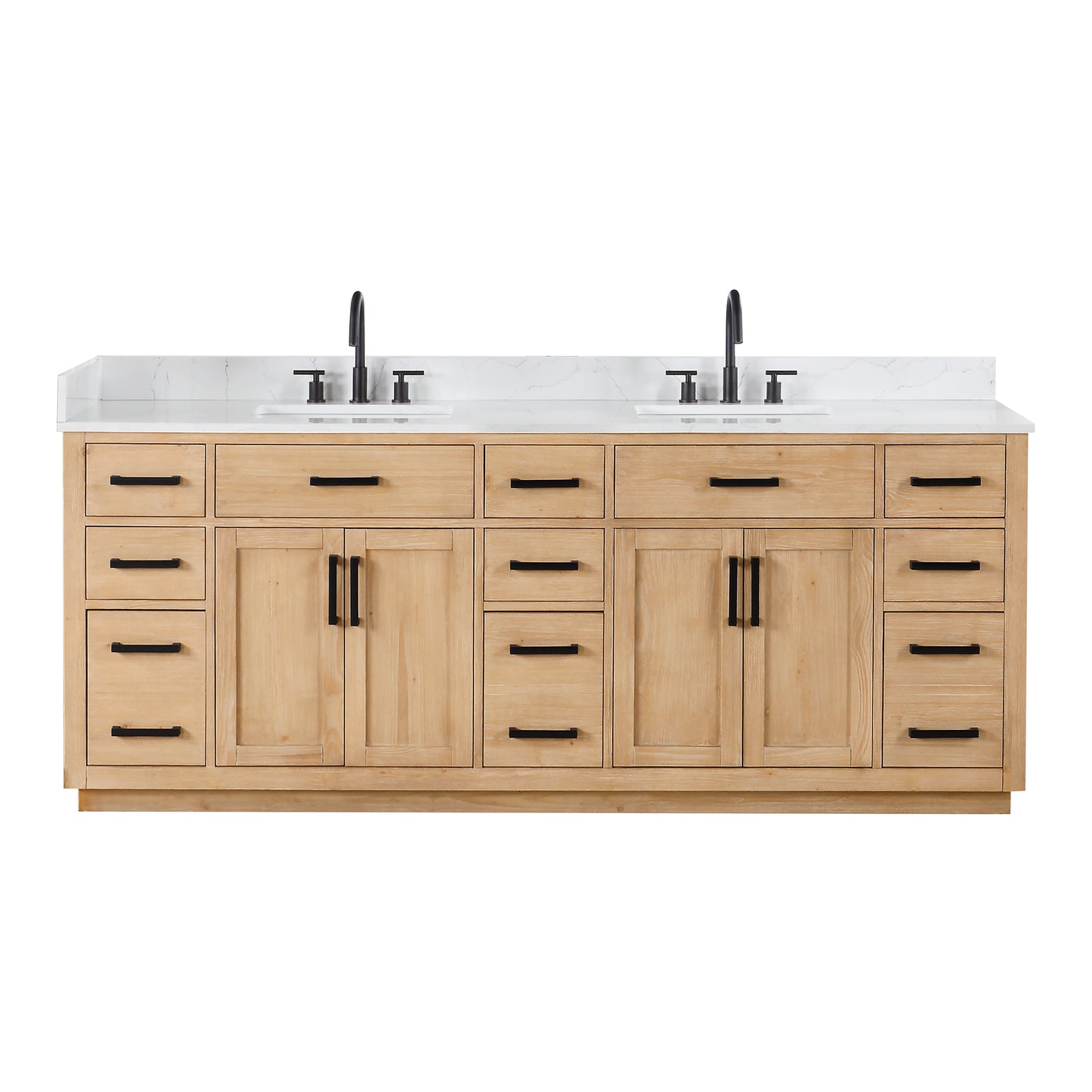 Altair Gavino 84" Double Sink Bathroom Vanity, Light Brown, Stone Top