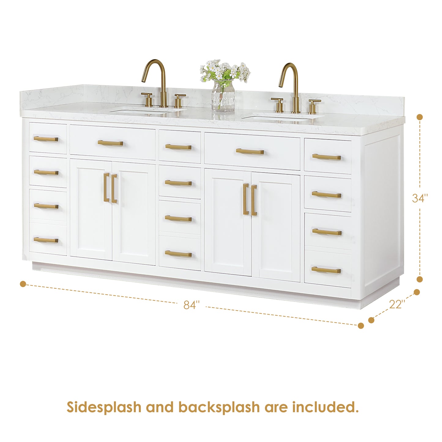 Altair Gavino 84" Double Sink Bathroom Vanity, Light Brown, Stone Top